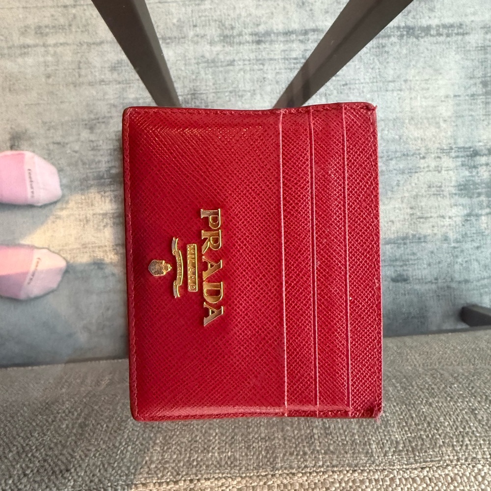 Prada Scarlet Card Holder with Gold Accents